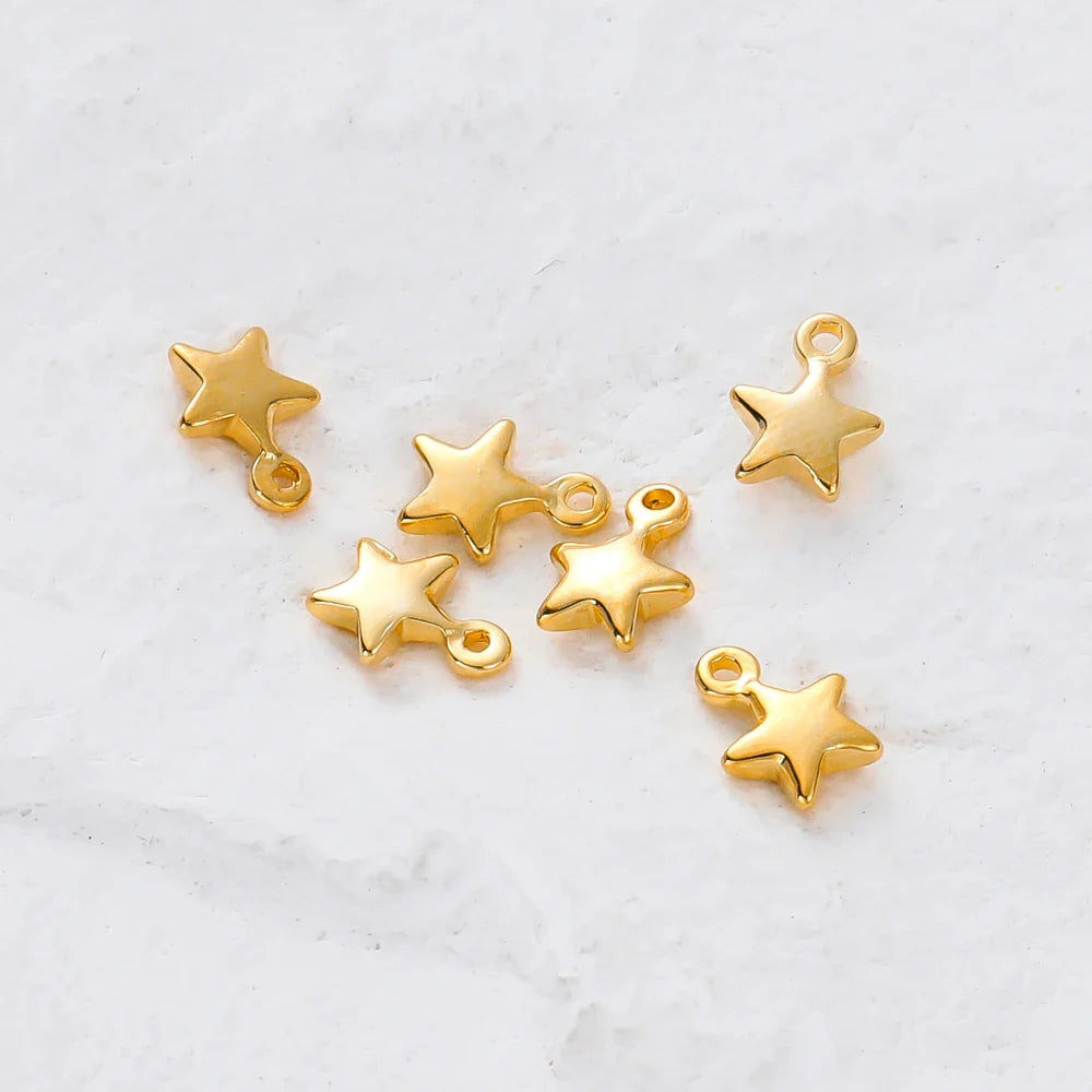 20pcs/lot 5x7MM Hole 1.0MM 14K 18K Gold Color Plated Brass Small Star Charms High Quality Pentant For Diy Jewelry Accessories Vera Lux