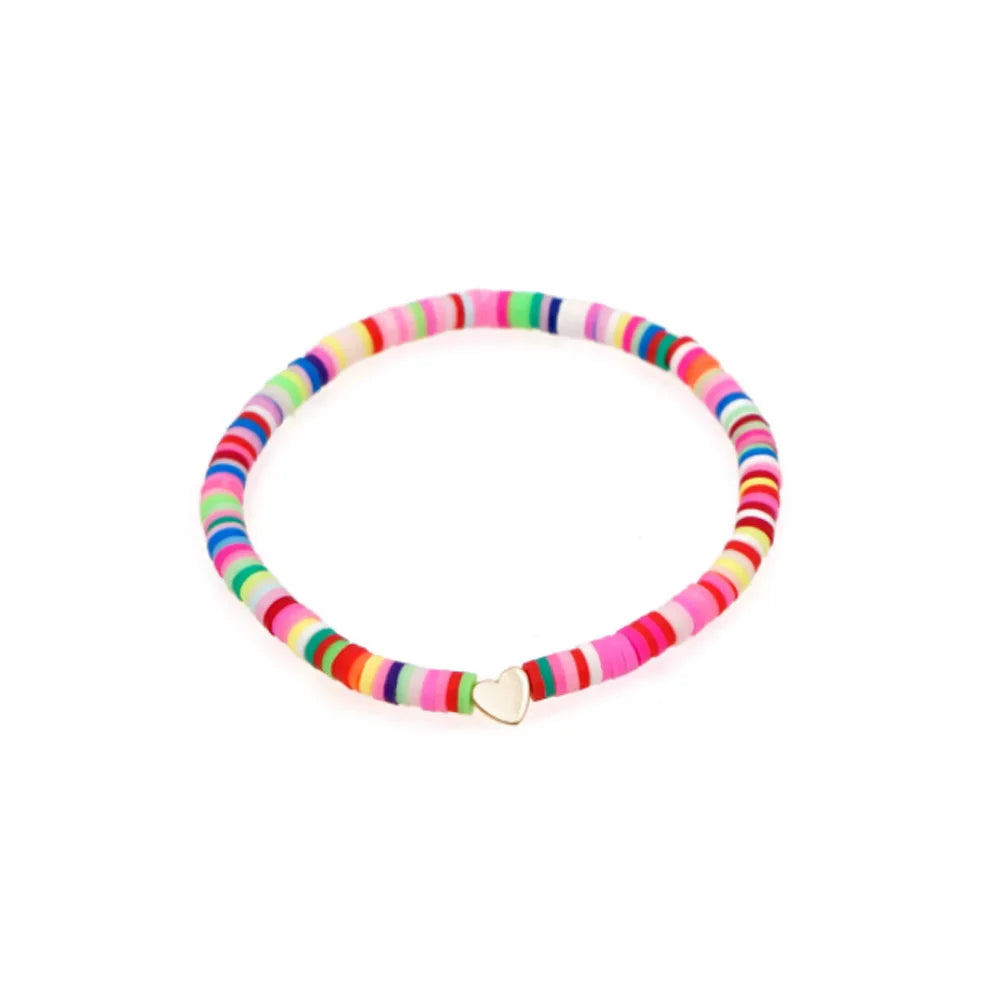 Fashion Rainbow Stackable Bracelets Set For Women Heart Charm Soft Clay Pottery Layering Beads Chain Bangle Female Boho Jewelry Vera Lux