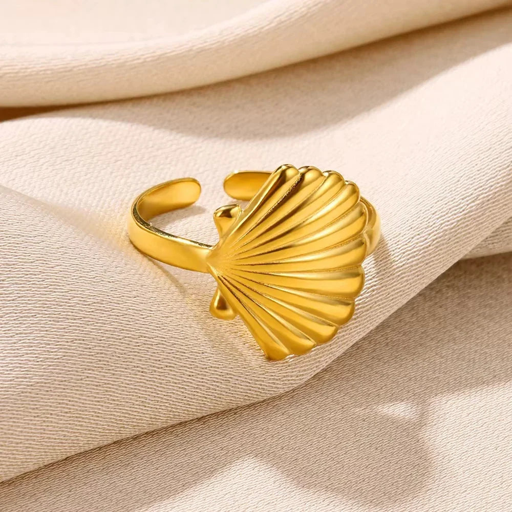 316L Stainless Steel Starfish Shell Rings for Women Gold Color Open Finger Ring Femme Trendy Summer Vacation Ocean Jewelry Gift Vera Lux