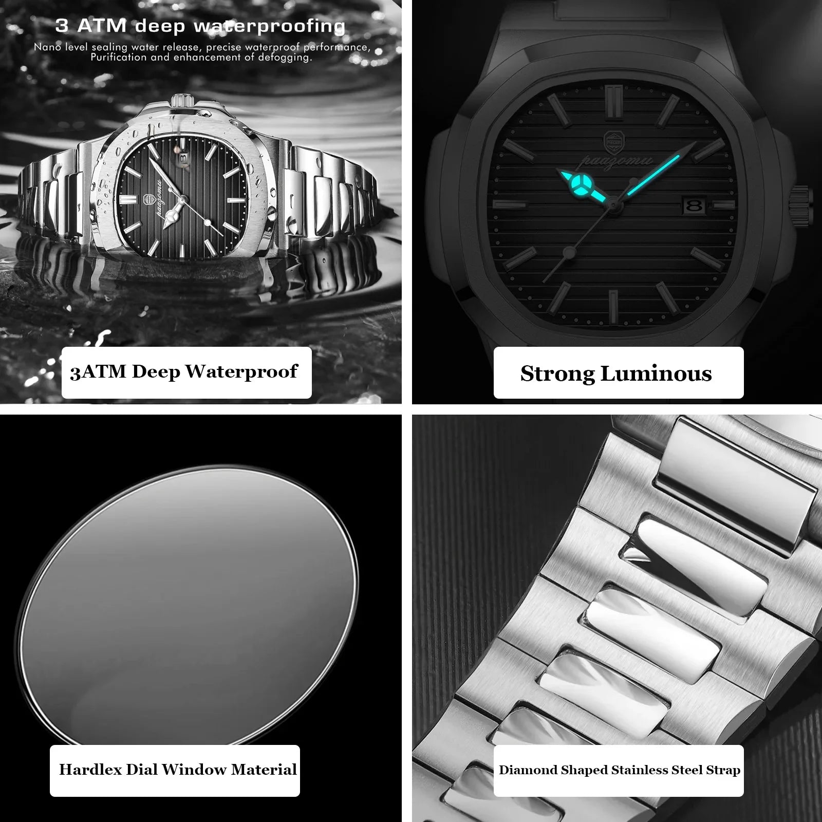 PAAZOMU Luxury Man Wristwatch Waterproof Luminous Chronograph Watch for Men Stainless Steel Men's Quartz Watches reloj hombre Vera Lux