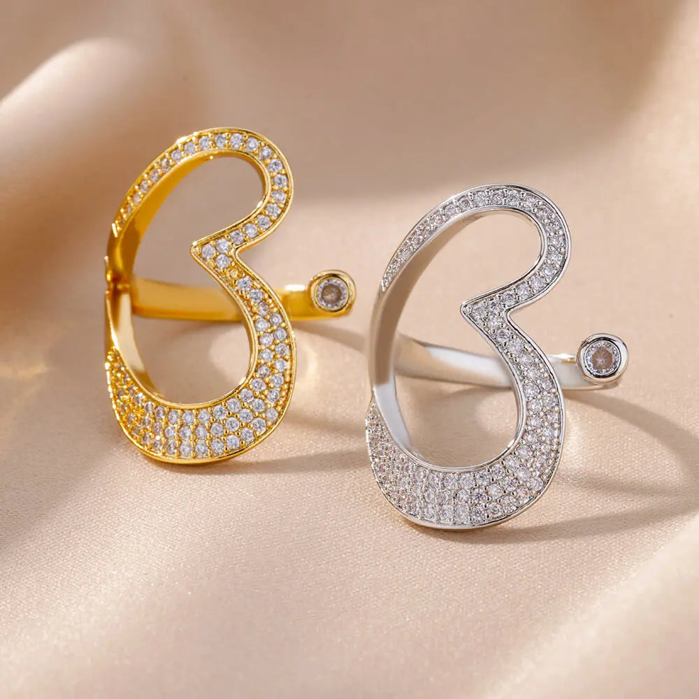 Stainless Steel Heart Rings For Women Gold Color CZ Crystal Zircon Open Finger Ring Wedding Aesthetic Jewerly Gift anillos Vera Lux