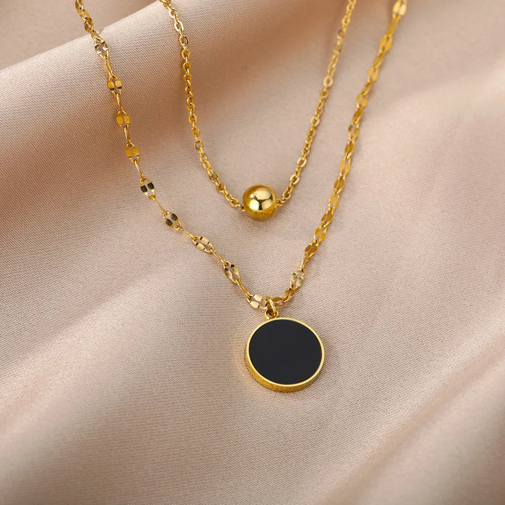 Stainless Steel Beaded Round Snake Chain Necklaces For Women Gold Color Geometric Necklace Luxury Wedding Party Jewelry Gift BFF Vera Lux