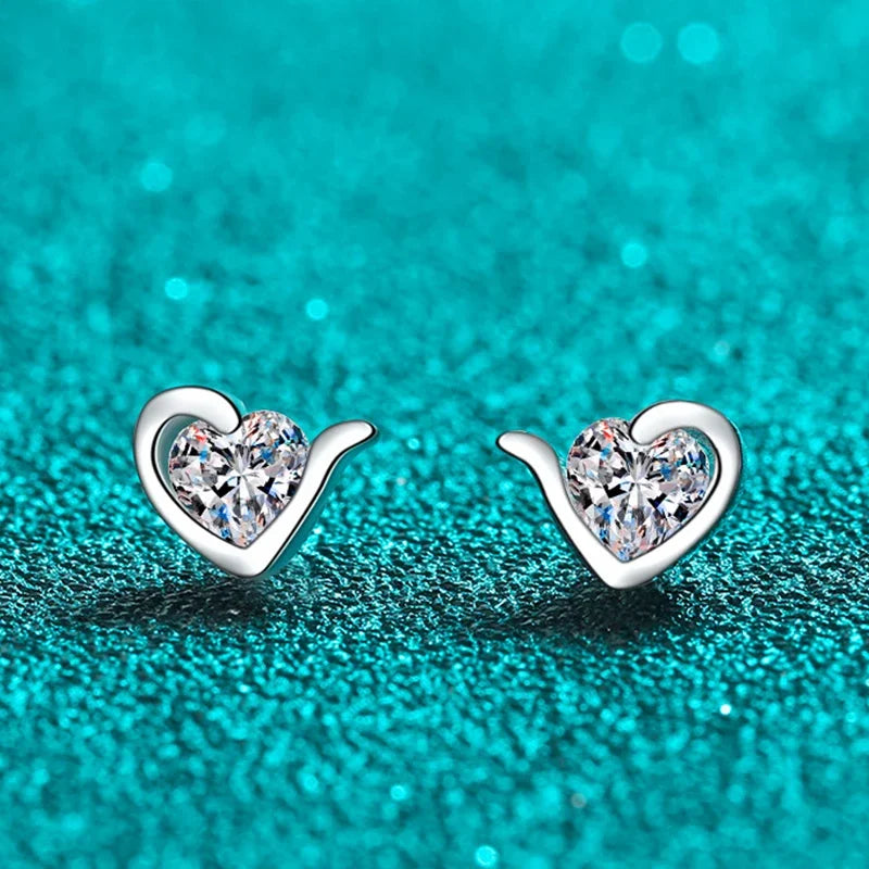 NeeTim Moissanite Heart Stud Earrings for Women 925 Sterling Silver with White Champagne Gold Plated Wedding Earring Certified Vera Lux