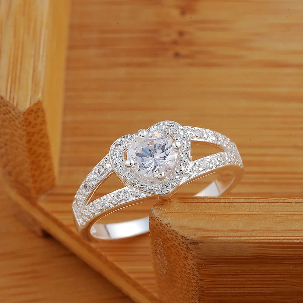 Hot 925 Sterling Silver crystal romantic heart diamond Rings For Women Fashion Party Gifts luxury wedding engagement Jewelry Vera Lux