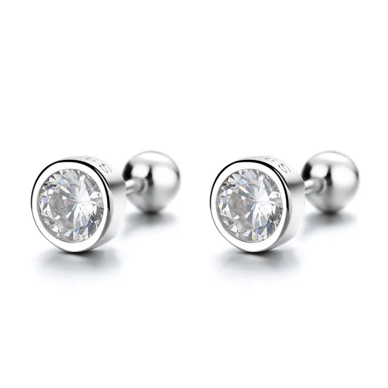 925 sterling silver zircon round bead threaded stud earrings, women's screw twist-off stud earrings, simple and fashion Vera Lux