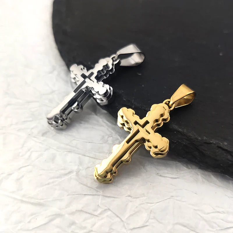 18K Gold Plated Stainless Steel Cross Pendant Vintage Inspired Double Cross Jewelry for Daily Wear & Special Occasions Vera Lux
