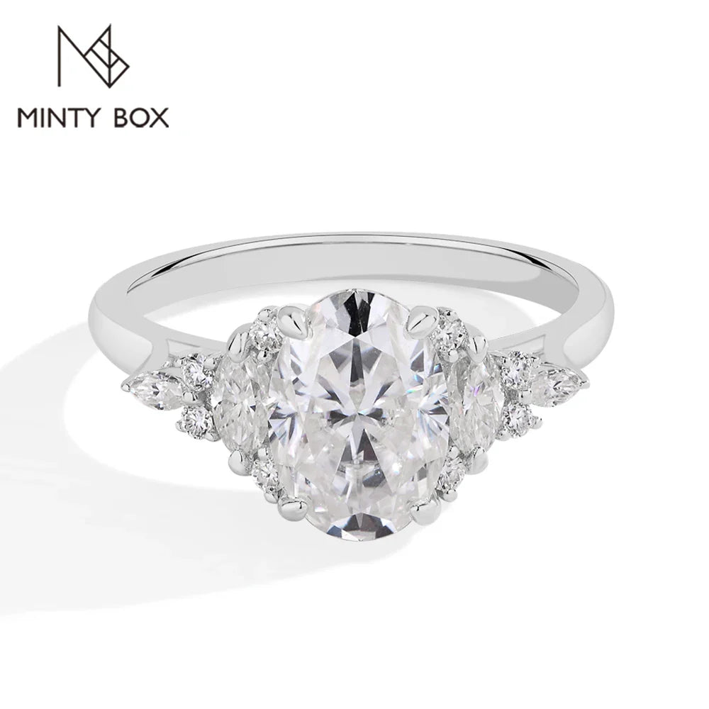 MINTYBOX 3.0ct Lab Grown Diamond Engagement Ring S925 Sterling Silver Oval Moissanite Rings For Women 18K Gold Plated Jewelry Vera Lux