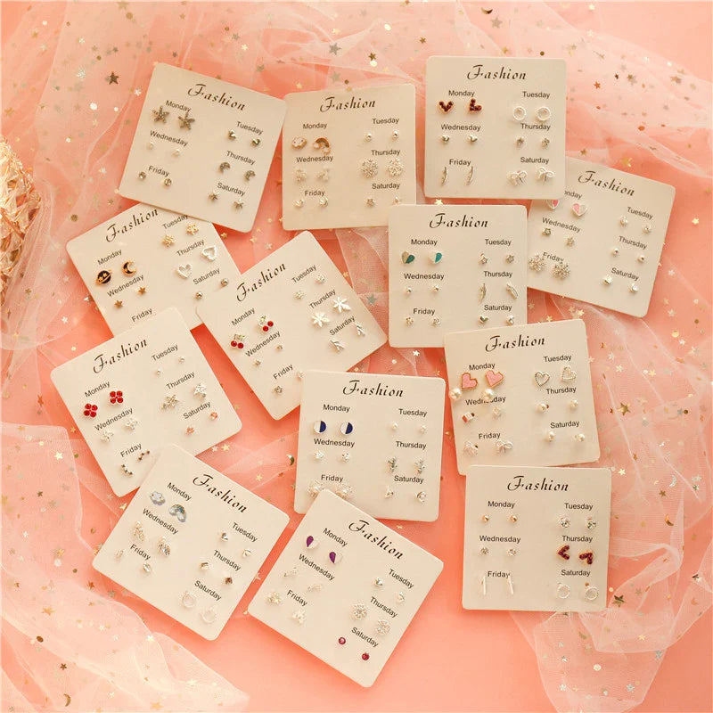 New S925 Silver Needle Stud Earrings Set for Women Girls Simple Cute Exquisite Mini Earrings Jewelry Gift Wholesale Direct Sales Vera Lux
