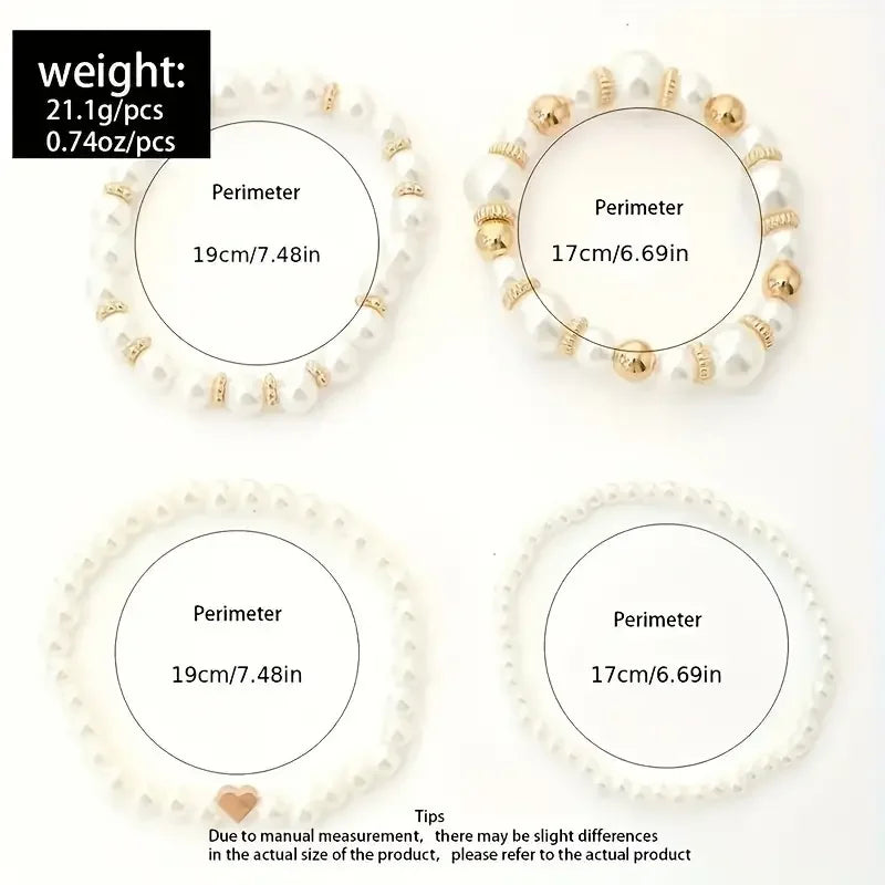 New 4 Pcs/Set imitation Pearl Beaded Bracelets Set for Women Fashion Gold Color Heart Big Pearl Bracelet Trendy Jewelry Gifts Vera Lux