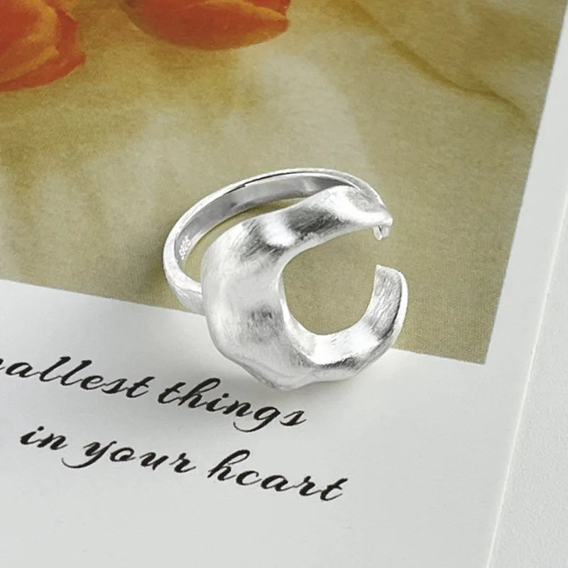925 Sterling Silver Matte Finish Moon Open Rings For Women Ladies Luxury Jewelry Wholesale Accessories Jewellery Argent 925 Vera Lux