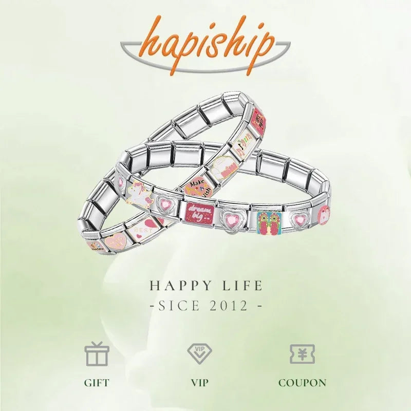 Hapiship New Women's Jewelry 9mm Width Itanlian Elastic Charm Bracelet Fashion Stainless Steel Bangle ST- Vera Lux