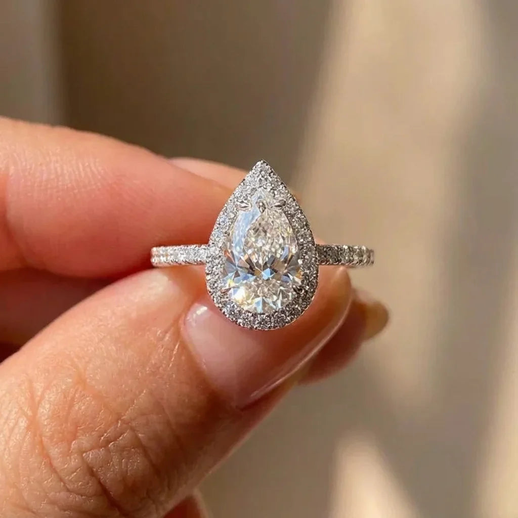 925 Sterling Silver 1CT Simple Sparkling Pear Shape Zircon Ring For Women Engagement Wedding Luxury High Quality Fine Jewelry Vera Lux