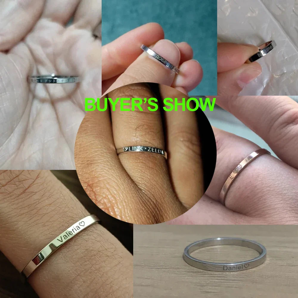 COOLTIME Personalized Custom Ring For Women Men Stainless Steel Gold Color Engrave Name Rings For Lover Jewelry Family Gifts Vera Lux