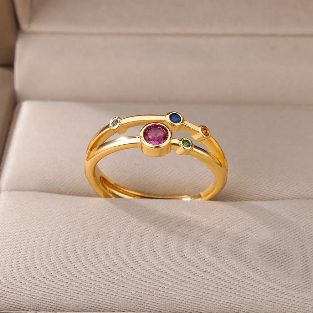 Colorful Zircon Round Stone Rings For Women Stainless Steel Gold Color Finger Ring  Wedding Aesthetic Jewelry Gift bijoux femme Vera Lux