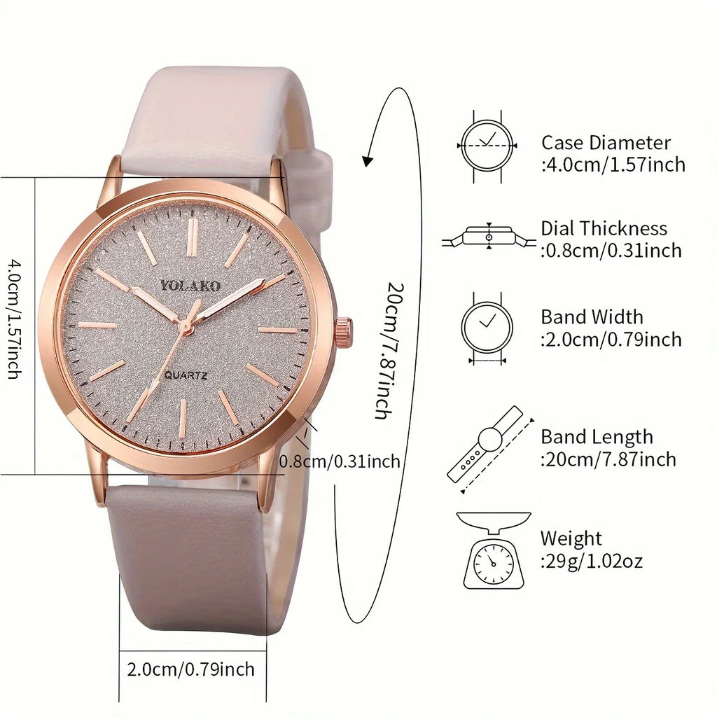 2PCS/Set Women's Watch Shiny Fashion PU Leather Analog Quartz Watches Rose Flower Bracelet Vera Lux