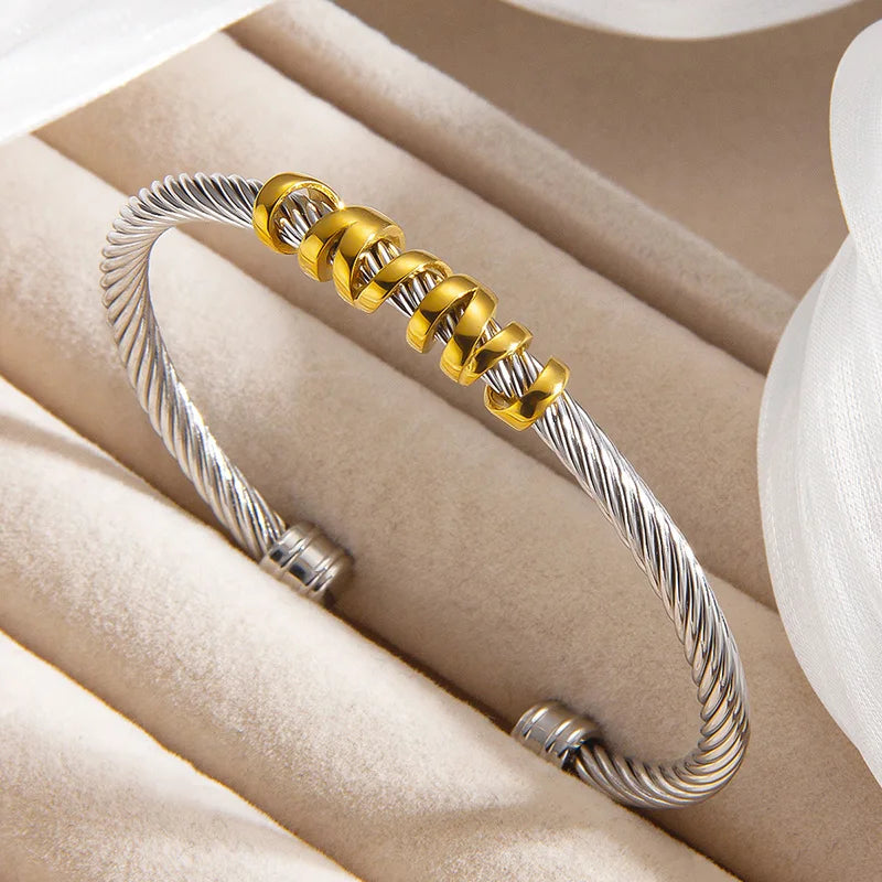1pcs Stainless Steel Gold-plated Bangle Trendy Retro Hip-hop Style Bracelet Fried Dough Twists Steel Wire Rope Colorfast Bangle Vera Lux