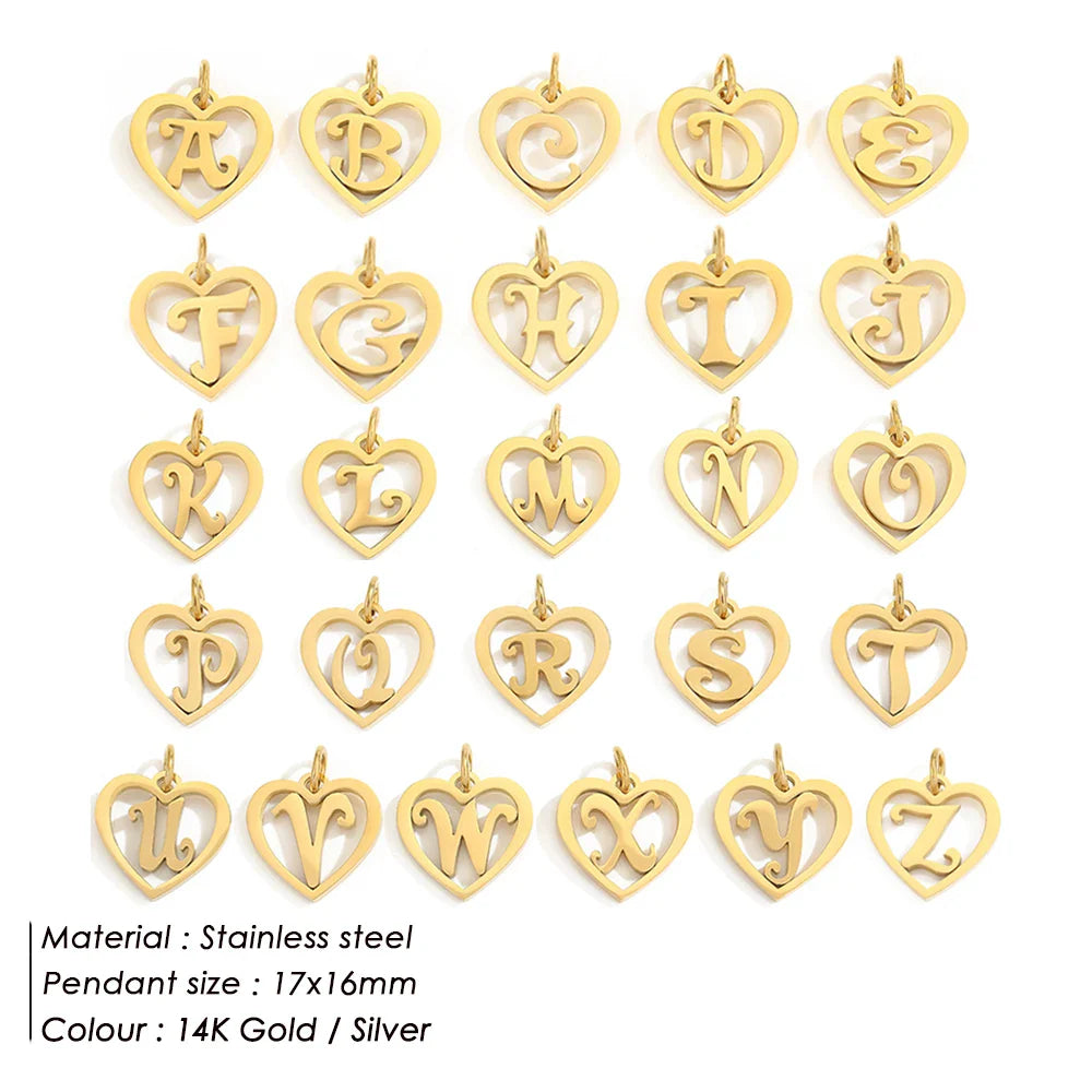 SUNIBI Stainless Steel Letter Heart Shape Hollow Pendant Charm for Bracelet Necklaces  for Women DIY Jewelry Making Vera Lux