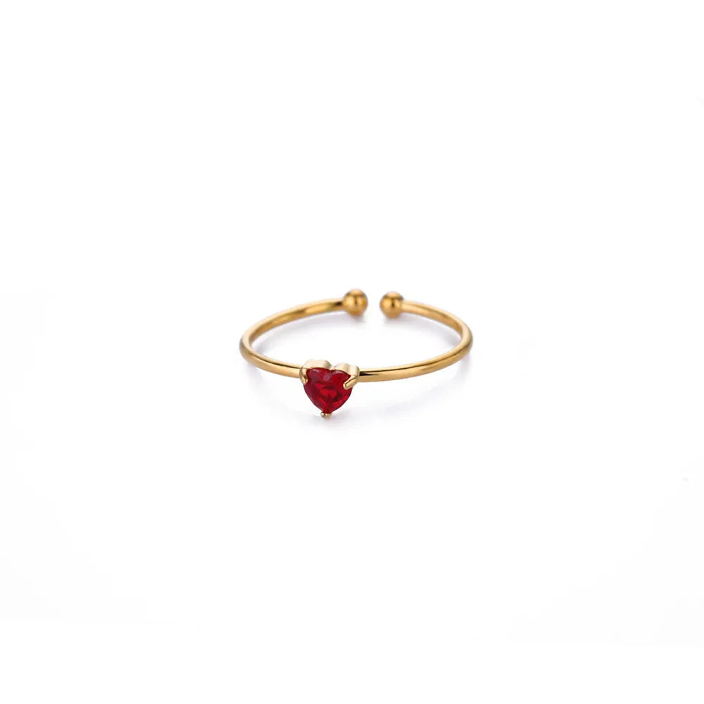 2025 Birth Colorful Cubic Zircon Heart Opening Rings For Women Fashion Dainty Stainless Steel Princess Ring Jewelry Wedding Gift Vera Lux