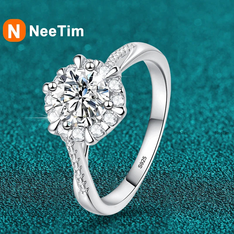 NeeTim 0.5/1CT Moissanite Diamond Rings Wedding Band for Women 925 Sterling Silver Plated 18k White Gold Promise Ring Certified Vera Lux