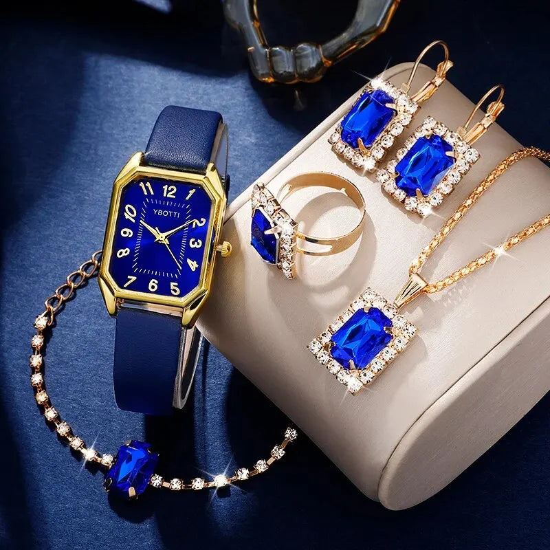 Luxury Fashion Square Women's Watches Brand Ladies Quartz Wristwatch Classic Simple Femme Blue Leather Band Relogio Feminino Vera Lux