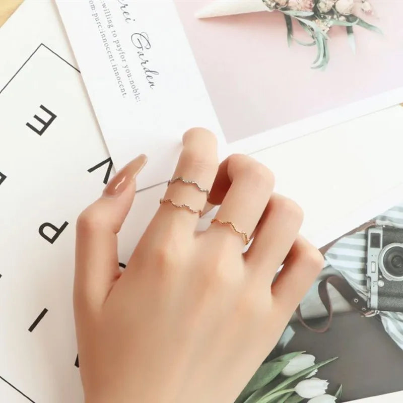 1mm Thin Stainless Steel Wave Design Ring Wedding Band for Women Girl Size 5-10 Vera Lux