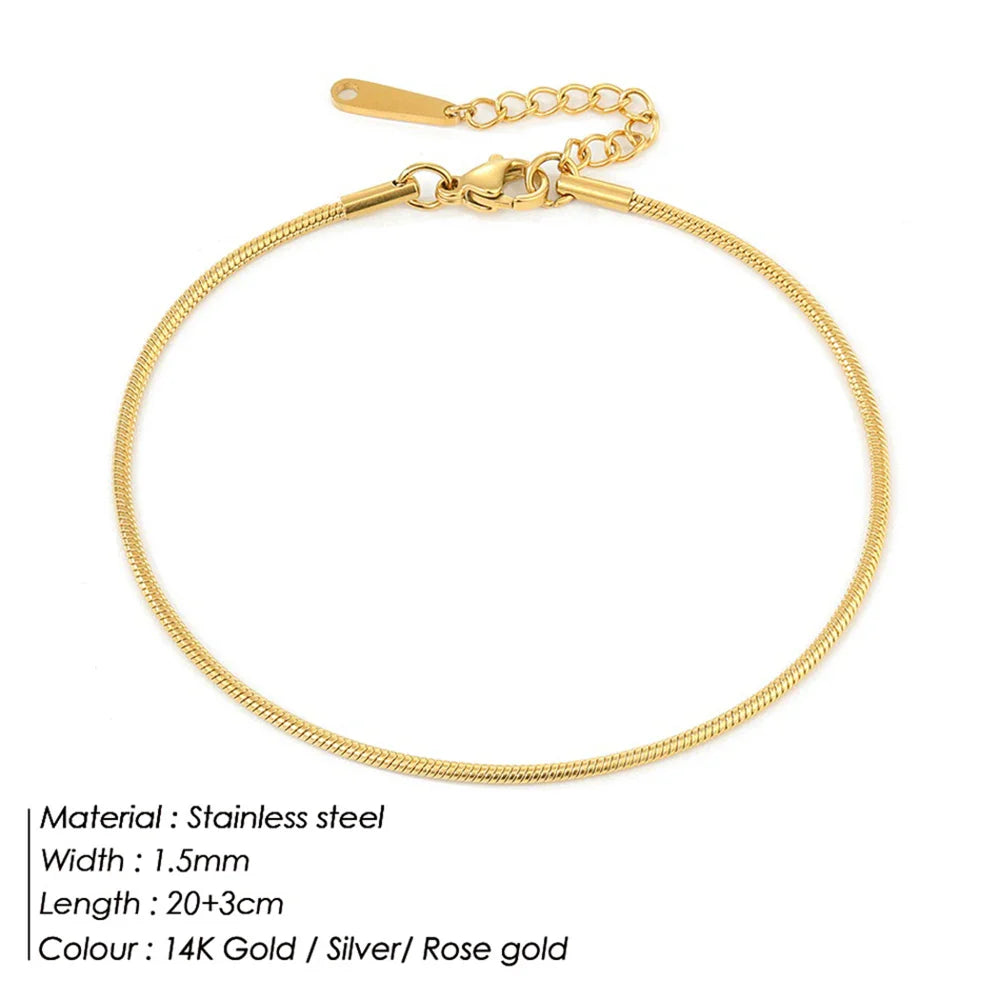 SUNIBI Stainless Steel Snake Chain Anklet for Women Not Allergic Adjustable Sexy Leg Foot Bracelet Gifts Accessorie Dropshipping Vera Lux