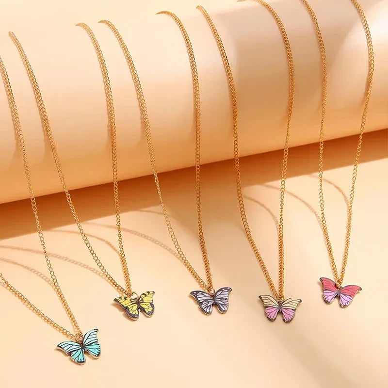 5 Pcs Fashion Boho Colorful Butterfly Necklaces Set for Women Korea Style Pendant Necklace Cute Jewelry Gift Wholesale 2024 New Vera Lux