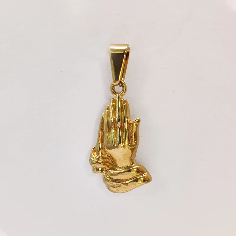 Hip Hop Style Praying Hands Pendant 18k Gold Plated stainless steel charms Men's Jewelry Accessories Vera Lux