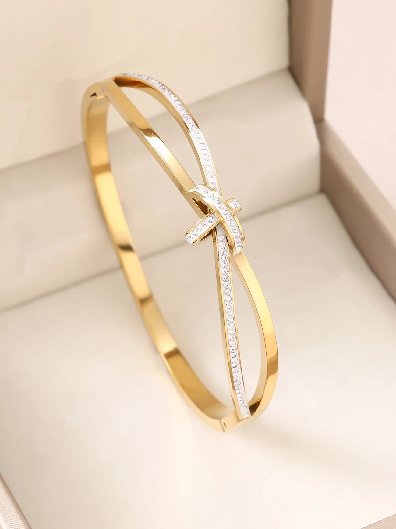 1pc 18K Gold Plated Stainless Steel Stackable Bracelet With Chain And Clover Design, Fashion Style For Women, Suitable For Casua Vera Lux