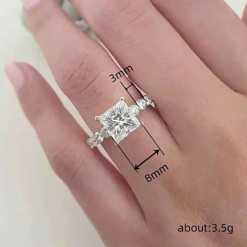 925 Sterling Silver Eternity Princess Square Cubic Zirconia Crystal Rings Women's Wedding Engagement Luxury Classic Lady Jewelry Vera Lux