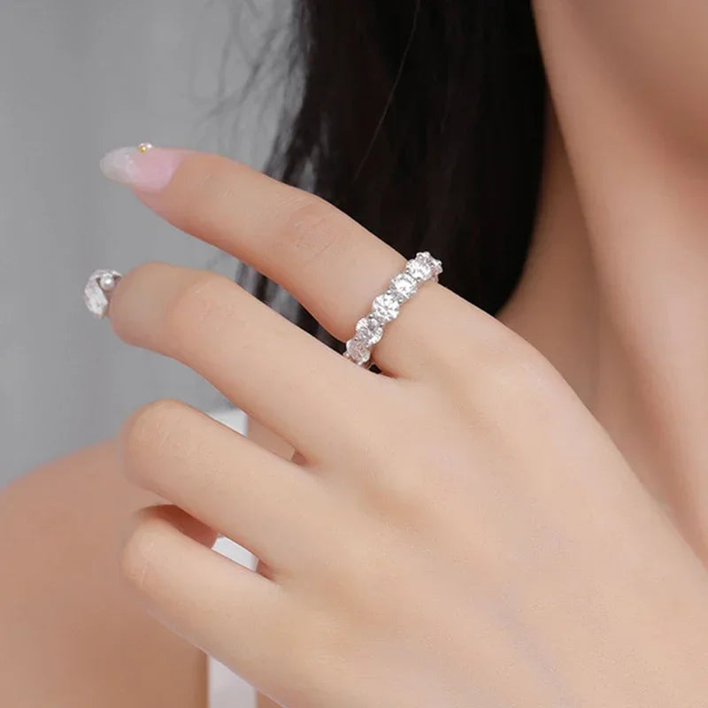 NeeTim 5mm Full Moissanite Ring for Woman Wedding 925 Sterling Silver Rings Lab Diamond Engagement Eternal Band Fine Jewelry Vera Lux