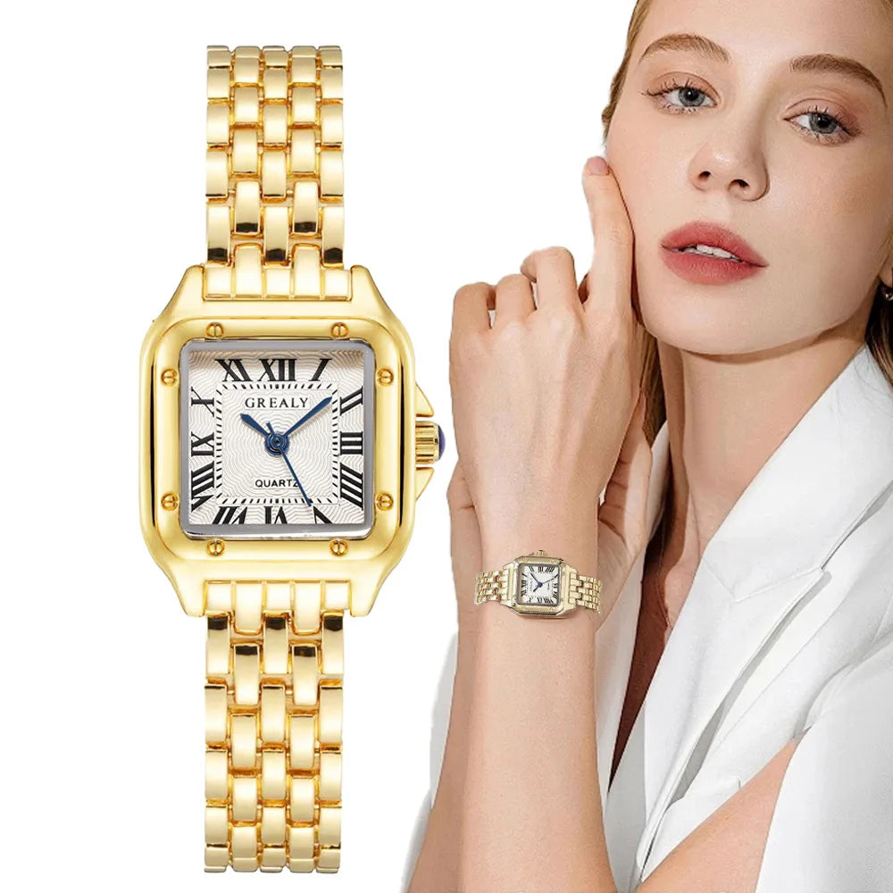 Women Watch Light Luxury Brand Business Gold Stainless Steel Ladies Fashion Quartz Watches Female Clock Bracelet Wristwatch Vera Lux