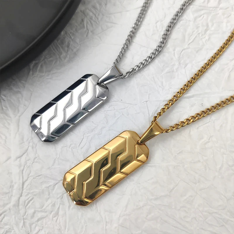 Hot Sale 18K Gold Plated Stainless Steel Mens Jewelry Classic Men's Necklace Square Tire Patterns Pendant Hip Hop Necklace Vera Lux