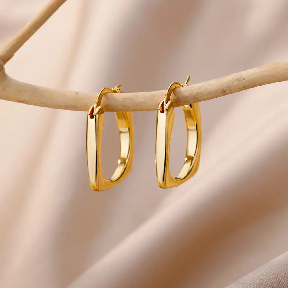 Stainless Steel Hoop Earrings For Women Gold Color Geometric Square Zircon Earring Female Wedding Aesthetic Jewerly Gift mujer Vera Lux