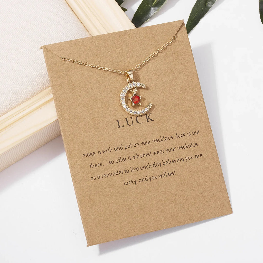 Fashion Moon Star Necklaces For Women 12 Months Crystal Birthstone Pendant Chain Men Trendy Birthday Party Jewelry Gift Vera Lux