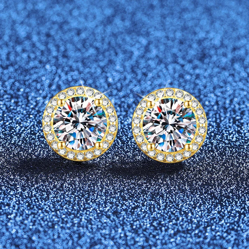 NeeTim 0.5ct 1ct 2ct Moissanite Stud Earrings For Women Party Bridal S925 Sterling Silver with Gold Plated Lab Diamond Earring Vera Lux