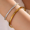Yupsk 2 Pieces Stainless Steel Zirconia Tennis Bracelet Bangle Set Round Zircon CZ Aesthetic Women Jewelry Set Gift Vera Lux