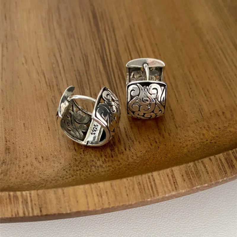 925 Sterling Silver Lucky Character Hollowed Out Cloud Earring for Women Ethnic Retro Jewelry Gift Vera Lux