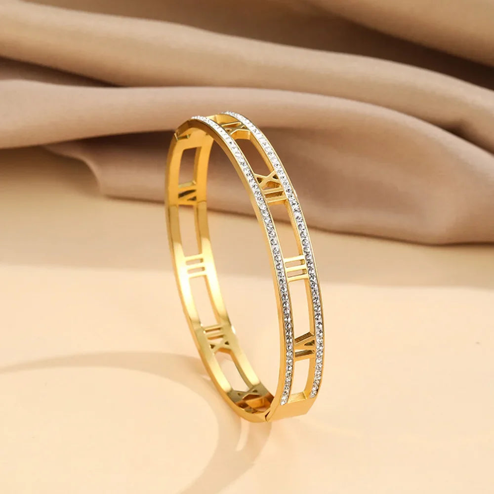 Luxury Crystal Hollow Roman Numeral Bracelets For Women Men Stainless Steel Unisex Bangle Fashion Classic Jewelry Accessories Vera Lux