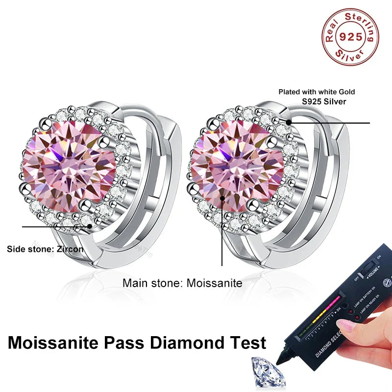 NeeTim 0.5ct 1ct Pink Moissanite Earrings Women S925 Silver Black Blue Green Grey Rainbow Lab Diamond Wedding Studs Earring Vera Lux