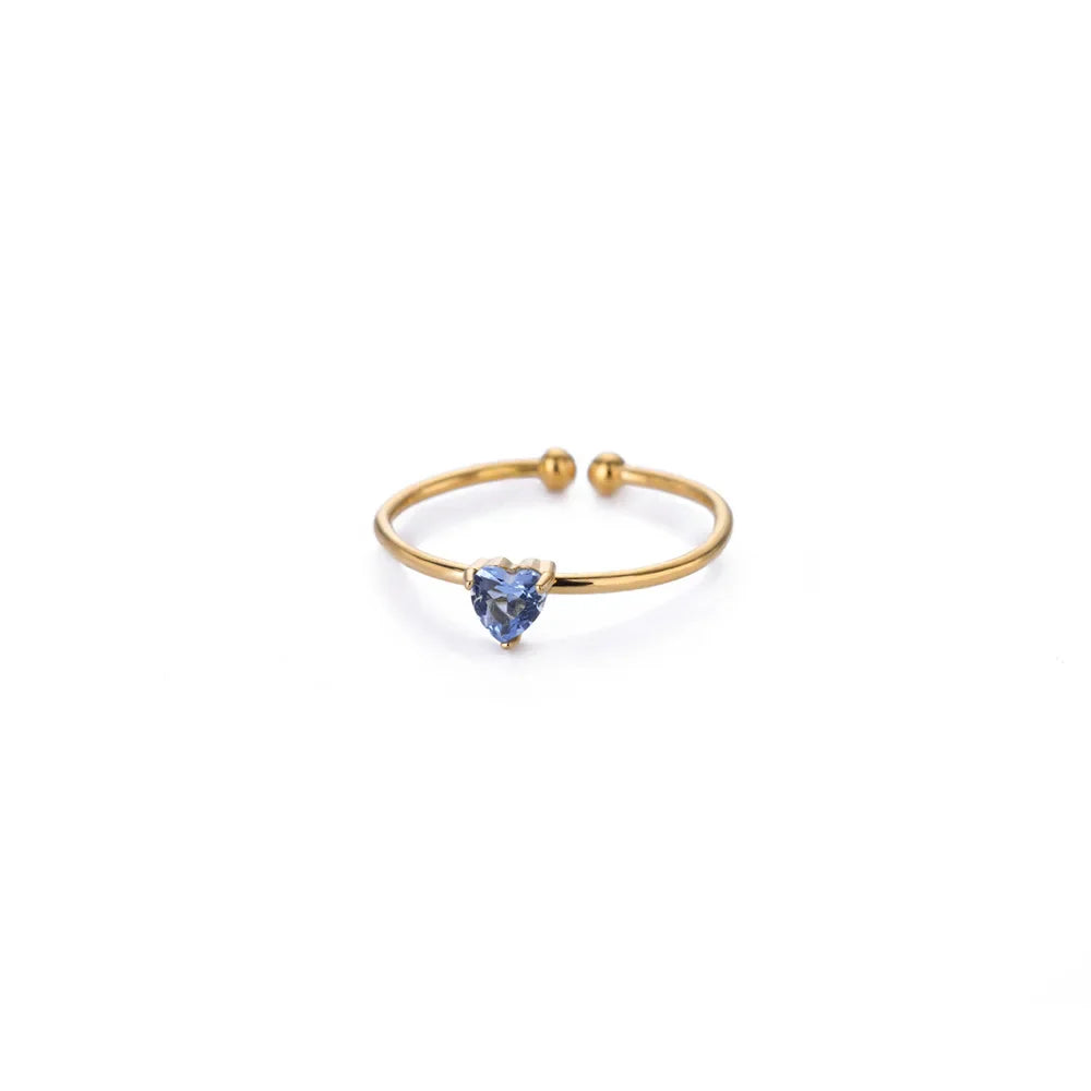 2025 Birth Colorful Cubic Zircon Heart Opening Rings For Women Fashion Dainty Stainless Steel Princess Ring Jewelry Wedding Gift Vera Lux