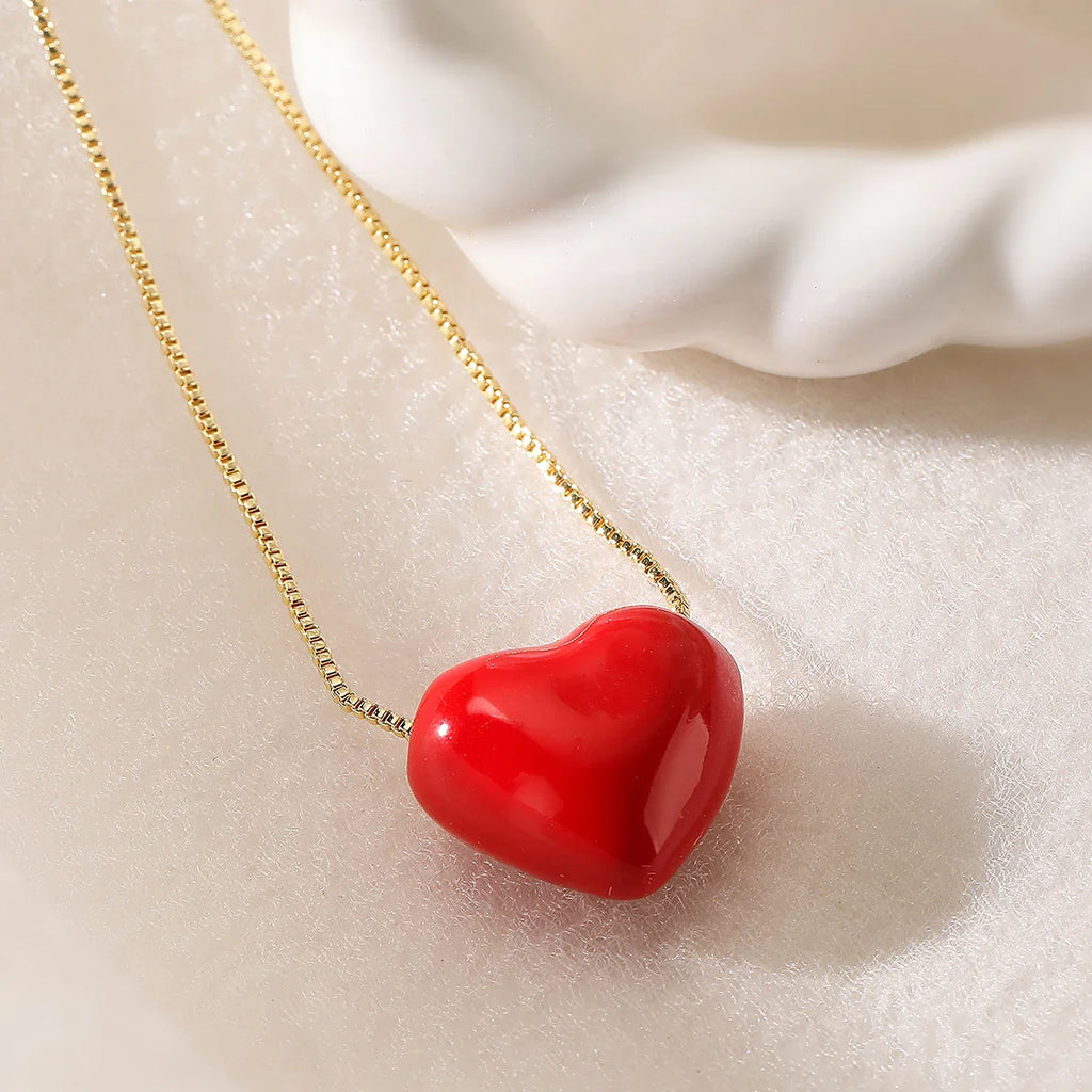 NEWBUY Hot Sale Red Oil Dripping Heart Pendant Necklaces For Women Vera Lux
