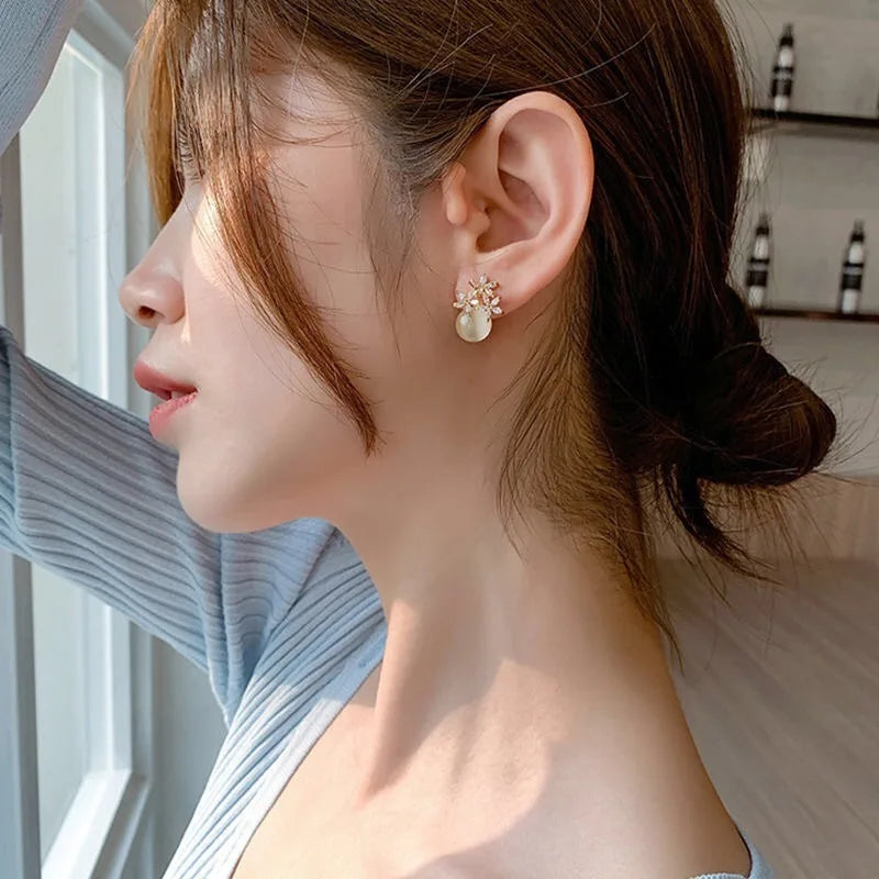 Flower Rhinestones Opal Stud Earrings for Women Small Exquisite Sweet Versatile Advanced Earring Charms Jewelry Gifts Wholesale Vera Lux
