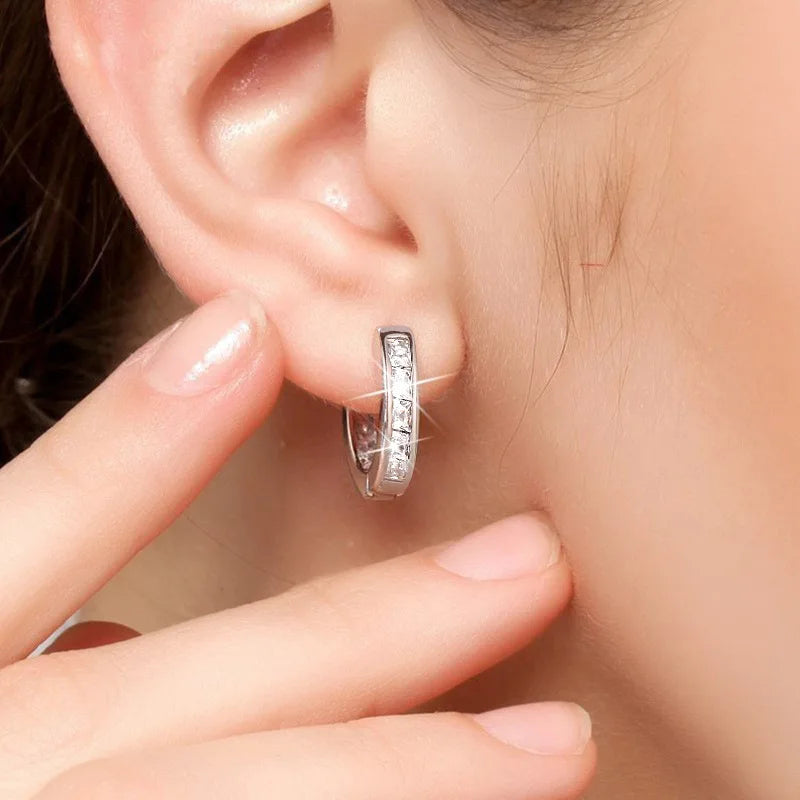 New 925 Sterling Silver Shining Zircon Earrings Women's Circle Round Earrings Fashionable Elegant Jewelry Birthday Party Gifts Vera Lux