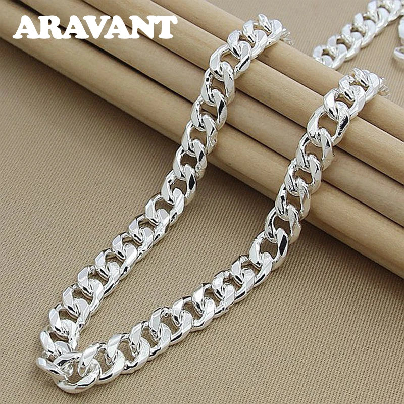 Aravant 925 Silver 10MM Necklace Bracelets Chain Set For Men Women Fashion Jewelry Vera Lux