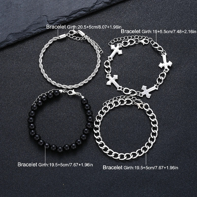 4 Pcs Stainless Steel Bracelet Set For Men Women Punk Fashion Cross Beads Chain Bracelets Simple Hip Hop Unisex Jewelry Gift New Vera Lux