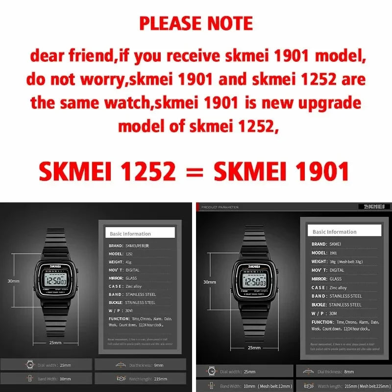 SKMEI 1901 Luxury Small Dial Digital Women Watch Ladies Calendar Waterproof Lady Sports Wristwatches Girl Clock 1252 Reloj Mujer Vera Lux