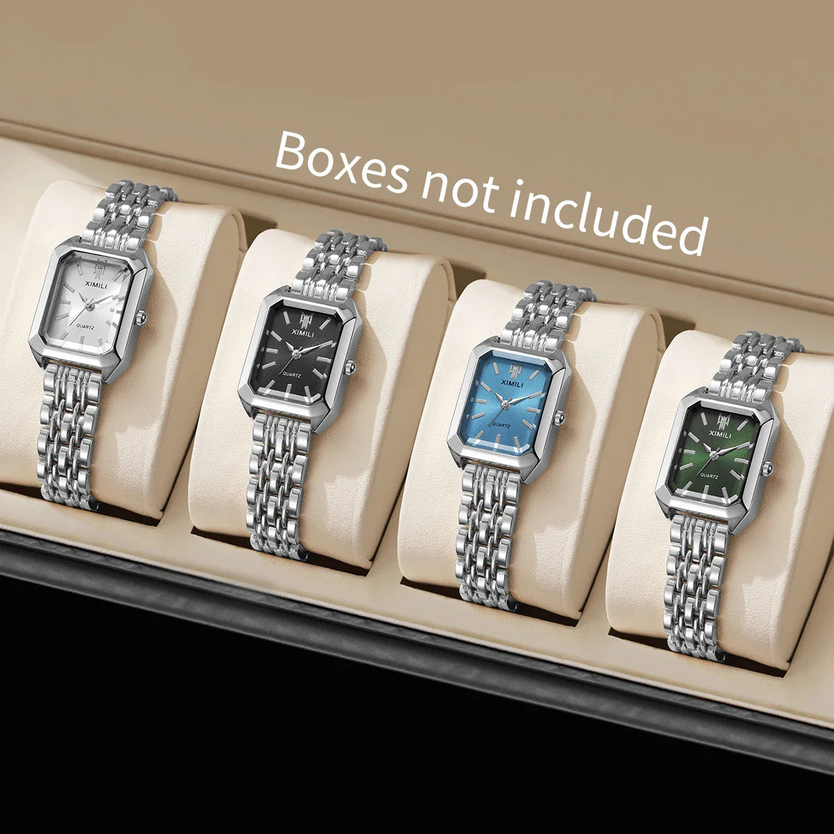 1/2/4PCS  Elegant Rectangle Woman Quartz Watch Luxury Stainless Steel Band Ladies Wristwatches Reloj Mujer（Without Box） Vera Lux