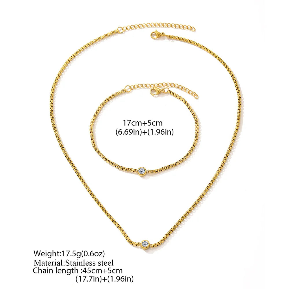 Boho Bead Chain Zircon Bracelet and Necklace Set, Waterproof Stainless Steel Women's Jewelry, Wife Girlfriend Gift Vera Lux
