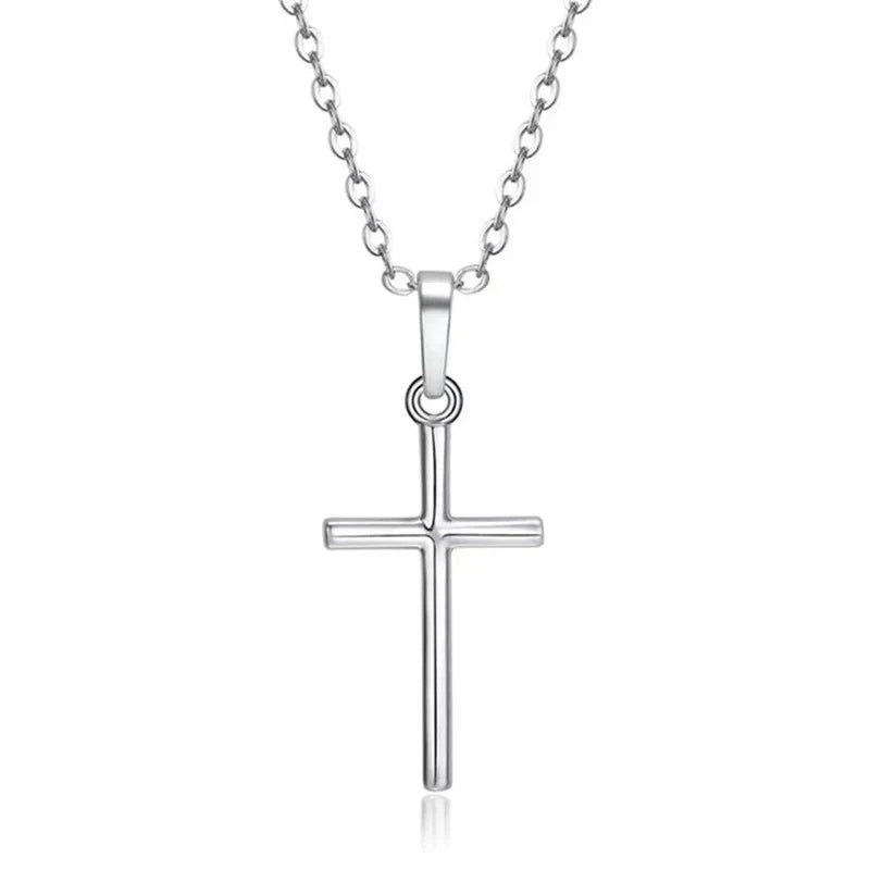 Fashion Christian Jesus Cross Necklaces Silver Color Long Chain Simple Pendants For Women Men Jewelry Gifts Dropshipping Vera Lux